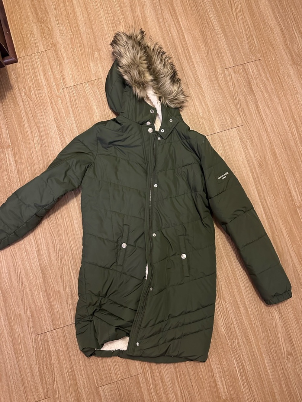 abercrombie kids Olive Green Sherpa-Lined Jacket